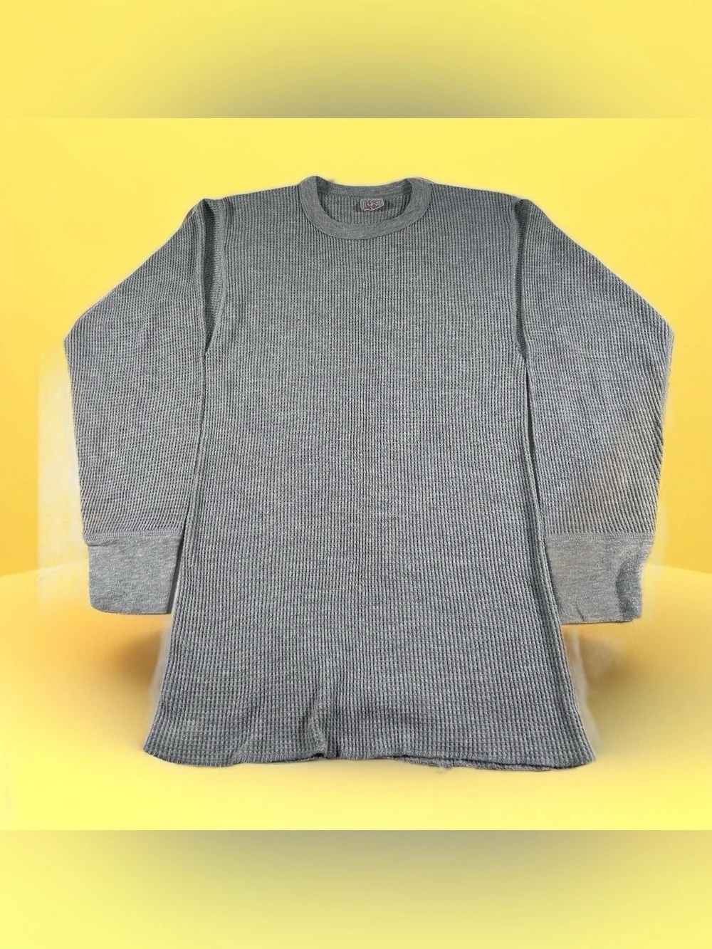 Vintage 80s JE Morgan Thermal Knit Shirt Mens Large Heather Grey Waffle USA Made